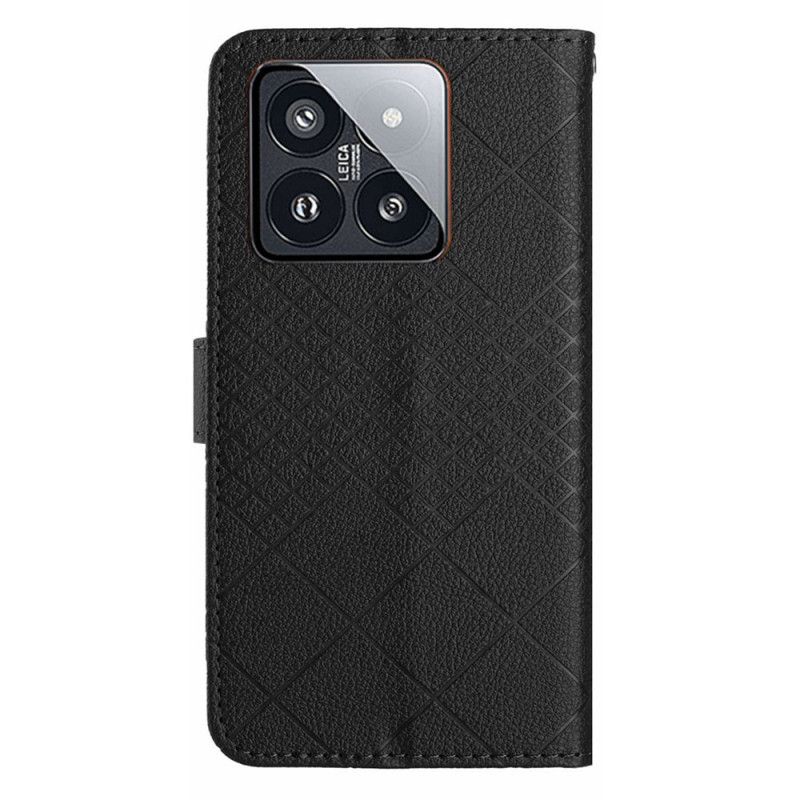 Flip Cover Xiaomi 14 Litchi Tekstur Diamanter Med Rem