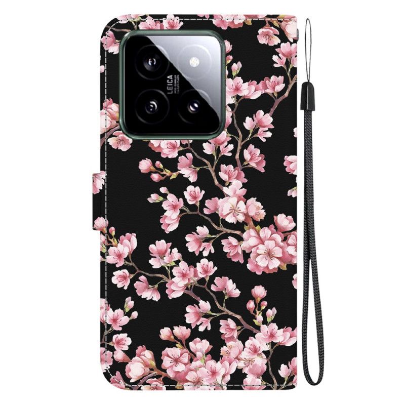 Flip Cover Xiaomi 14 Omspændte Blommeblomster