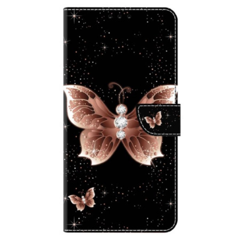 Læder Cover Xiaomi 14 Telefon Etui Pink Diamond Butterfly