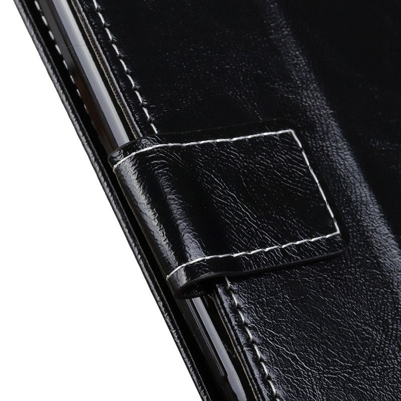 Flip Cover Læder Samsung Galaxy Note 10 Lite Sort Skinnende Og Synlige Sømme Original