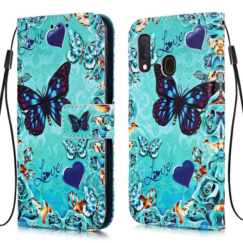 Flip Cover Læder Samsung Galaxy A10e Gyldne Sommerfugle