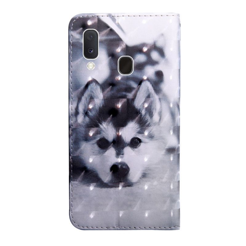 Flip Cover Læder Samsung Galaxy A10e Sort Og Hvid Hund