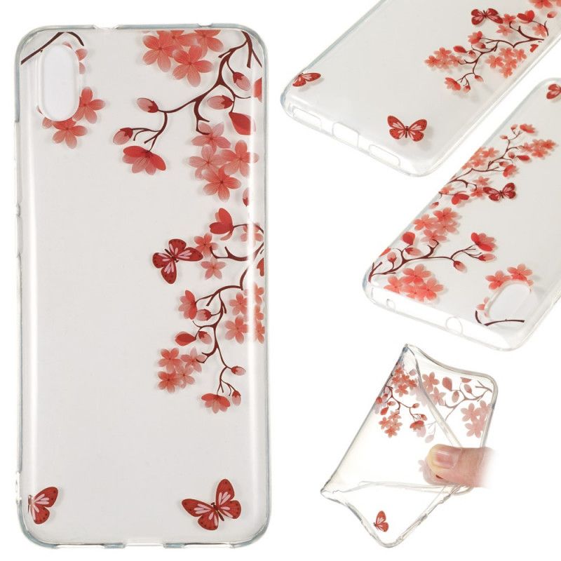 Cover for Xiaomi Redmi 7A Rød Gennemsigtigt Blomstrende Træ