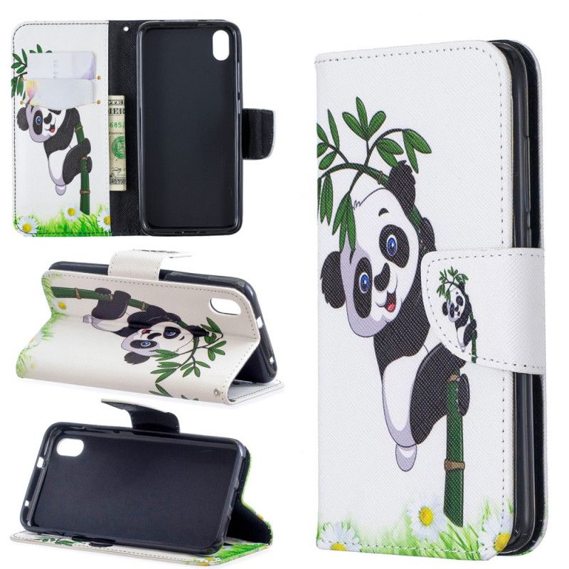 Flip Cover Læder for Xiaomi Redmi 7A Panda På Bambus