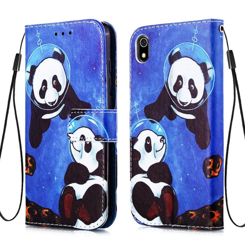 Flip Cover Læder for Xiaomi Redmi 7A Pandas Kosmonauter Med Rem