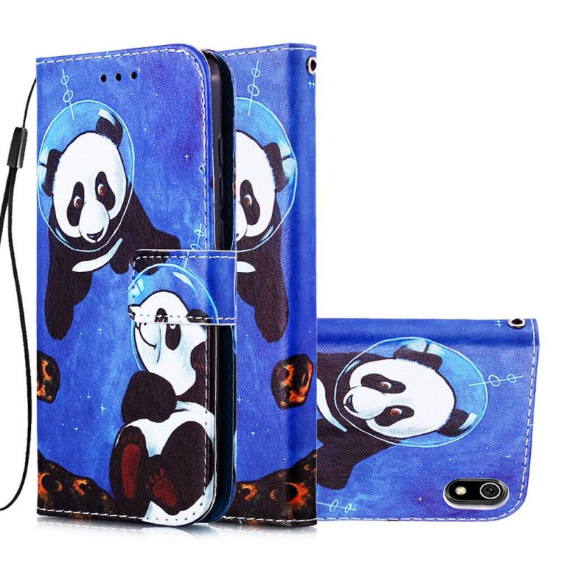 Flip Cover Læder for Xiaomi Redmi 7A Pandas Kosmonauter Med Rem