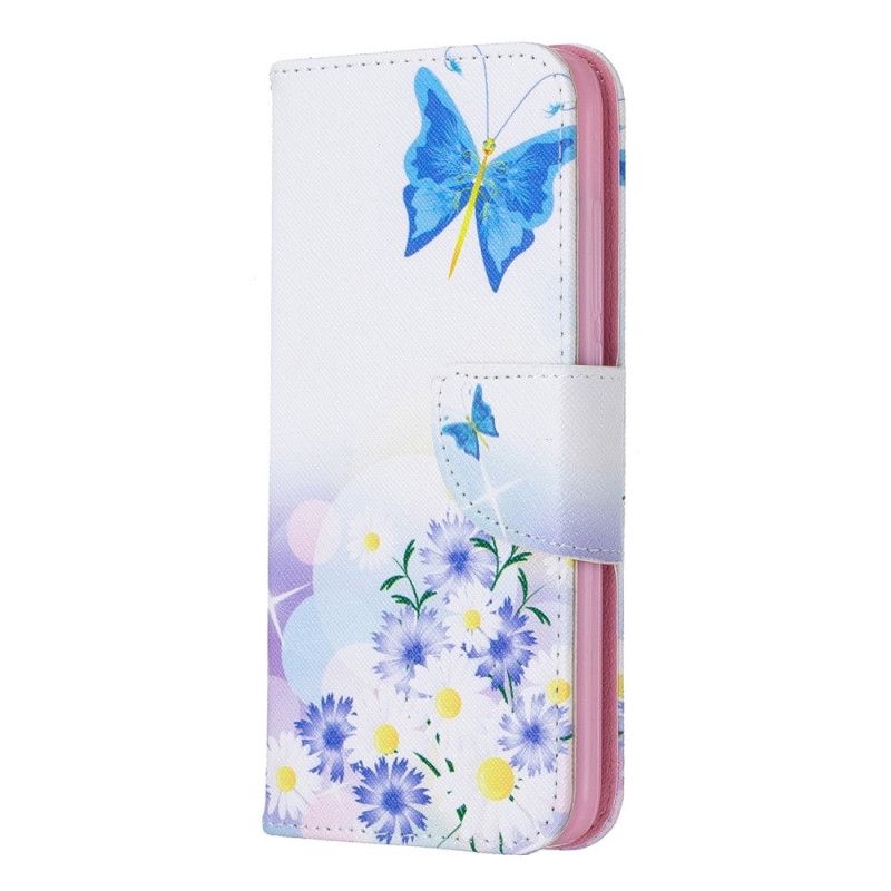 Flip Cover Læder for Xiaomi Redmi 7A Pink Malede Sommerfugle Og Blomster