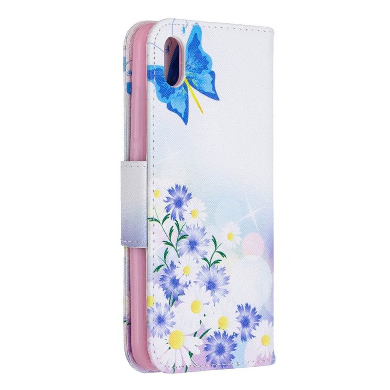 Flip Cover Læder for Xiaomi Redmi 7A Pink Malede Sommerfugle Og Blomster