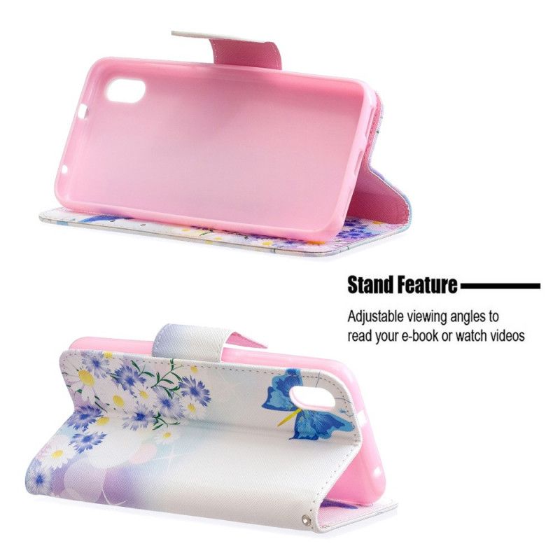 Flip Cover Læder for Xiaomi Redmi 7A Pink Malede Sommerfugle Og Blomster