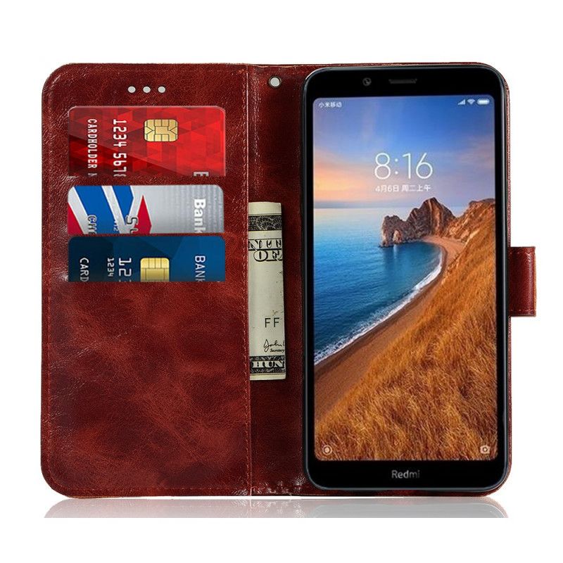 Flip Cover Læder for Xiaomi Redmi 7A Sort Vintage Lædereffekt Med Rem