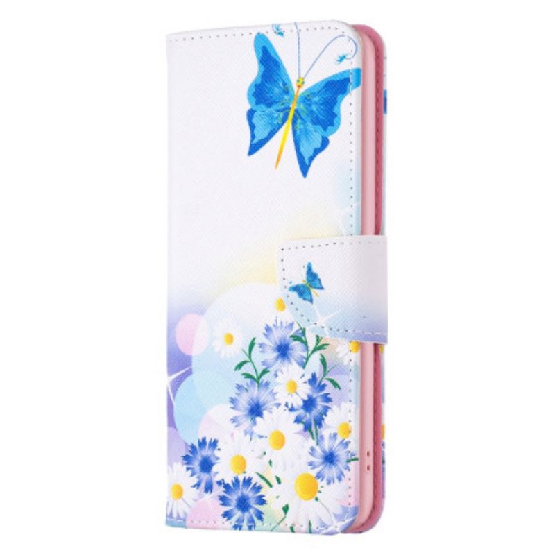 Flip Cover Til Xiaomi Redmi Note 13 Pro 5g Sommerfugl Og Blomster