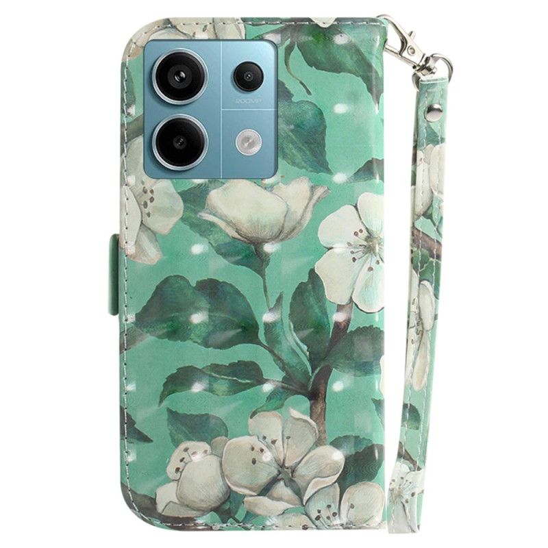 Læder Cover Xiaomi Redmi Note 13 Pro 5g Akvarelblomster Med Rem