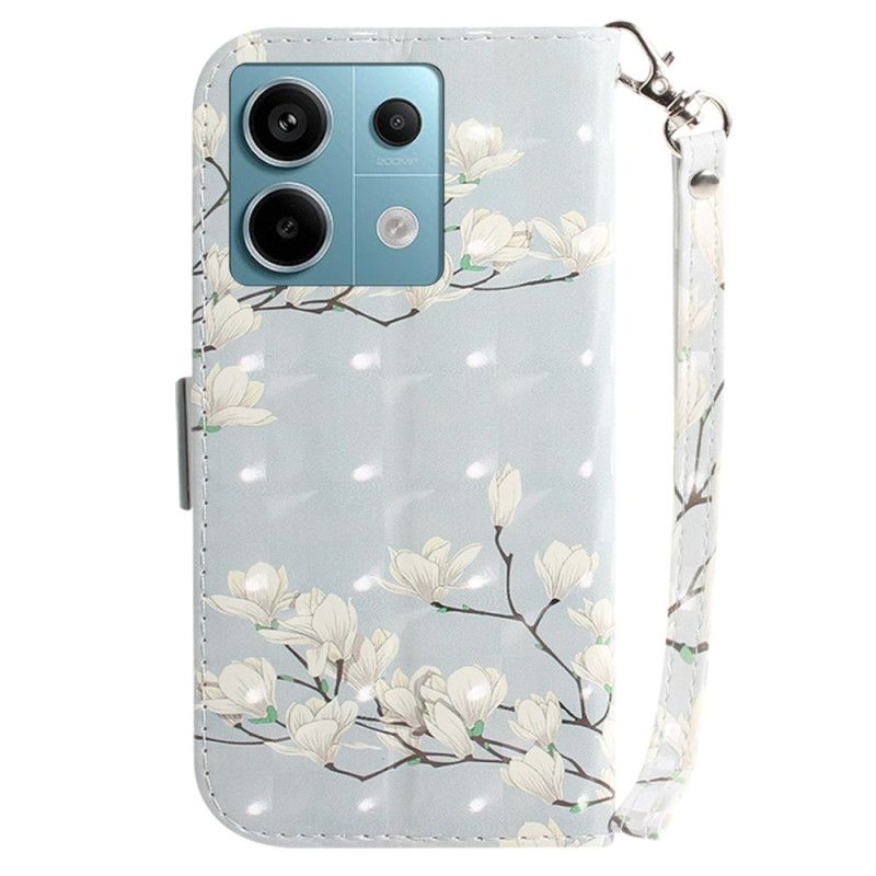 Læder Cover Xiaomi Redmi Note 13 Pro 5g Telefon Etui Lanière Magnolias