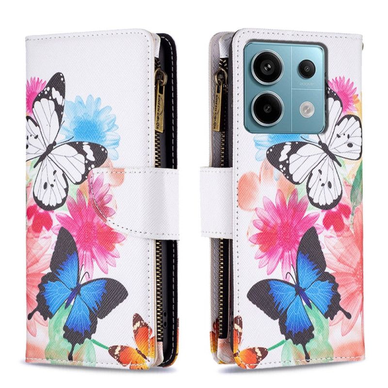 Læder Cover Xiaomi Redmi Note 13 Pro 5g Telefon Etui To Sommerfugle Pung