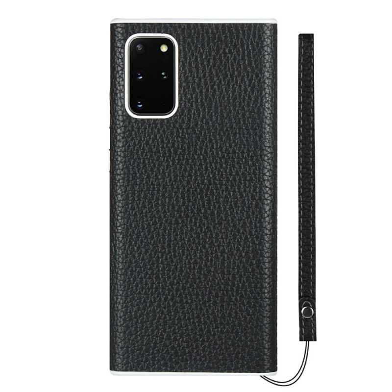 Cover Samsung Galaxy S20 Plus / S20 Plus 5G Sort Ægte Lychee Læder Med Rem