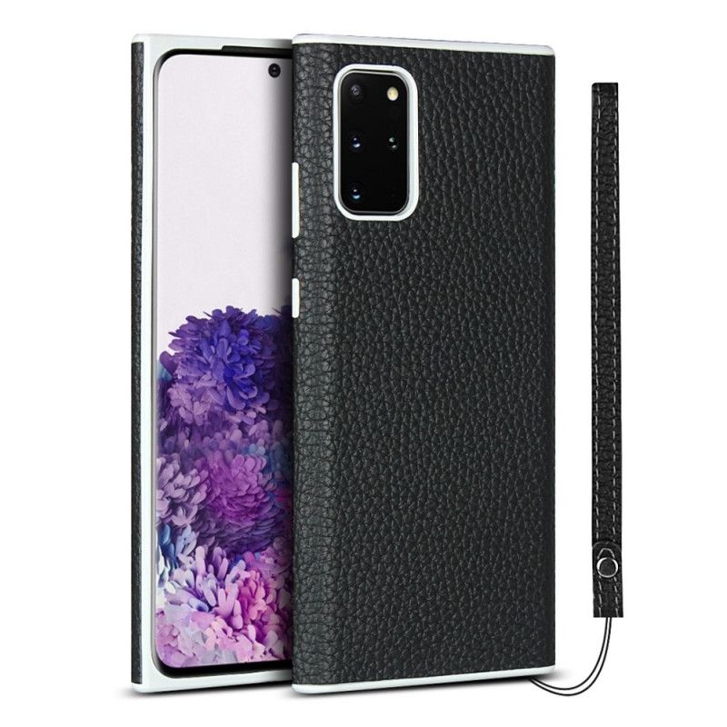 Cover Samsung Galaxy S20 Plus / S20 Plus 5G Sort Ægte Lychee Læder Med Rem