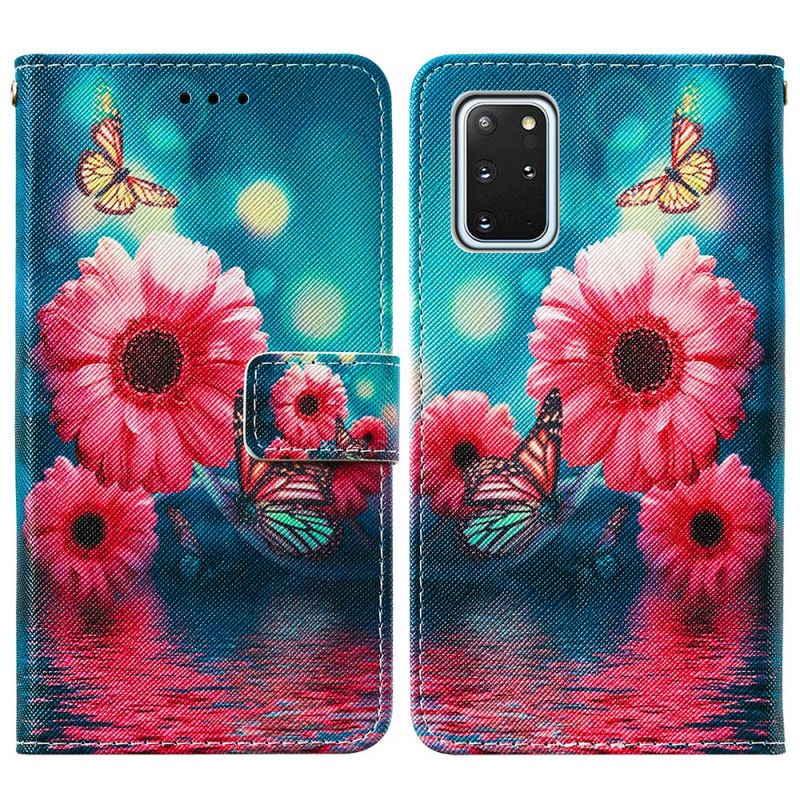 Flip Cover Læder for Samsung Galaxy S20 Plus / S20 Plus 5G Blomster Og Sommerfugle