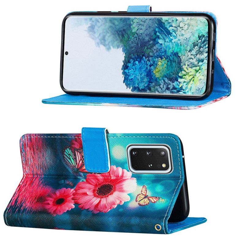 Flip Cover Læder for Samsung Galaxy S20 Plus / S20 Plus 5G Blomster Og Sommerfugle