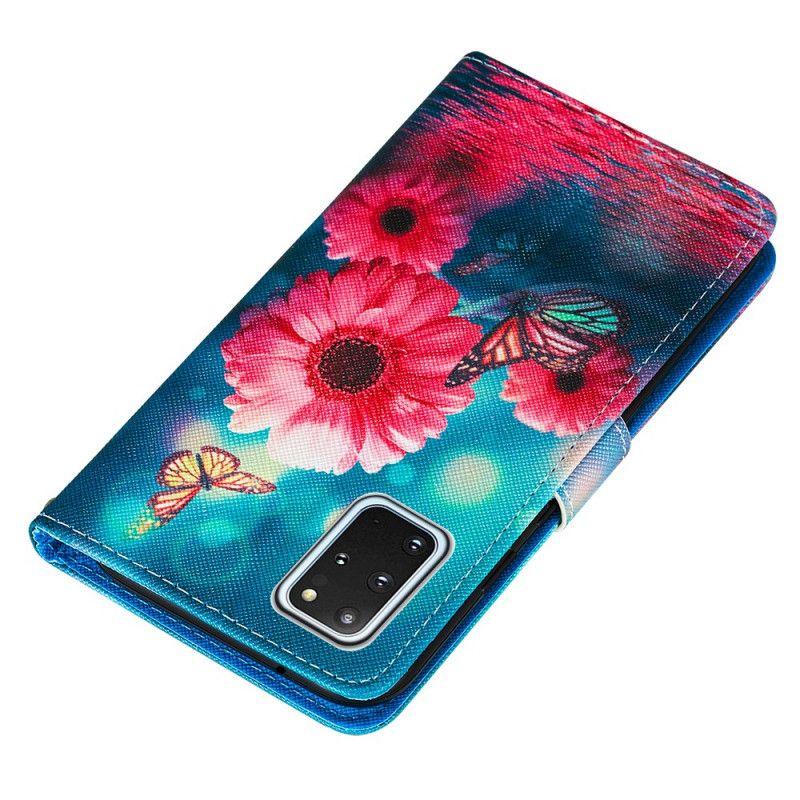 Flip Cover Læder for Samsung Galaxy S20 Plus / S20 Plus 5G Blomster Og Sommerfugle