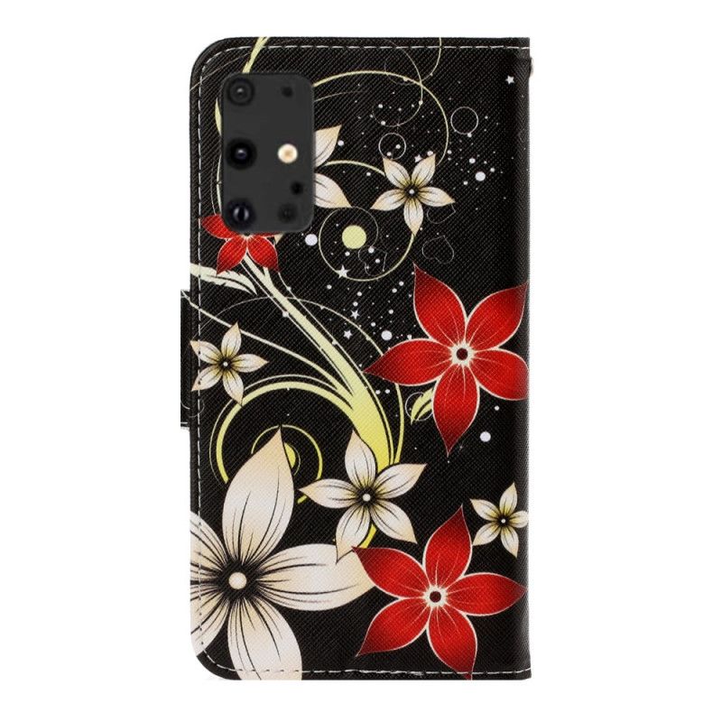 Flip Cover Læder Samsung Galaxy S20 Plus / S20 Plus 5G Farverige Blomster Med Rem Beskyttelse