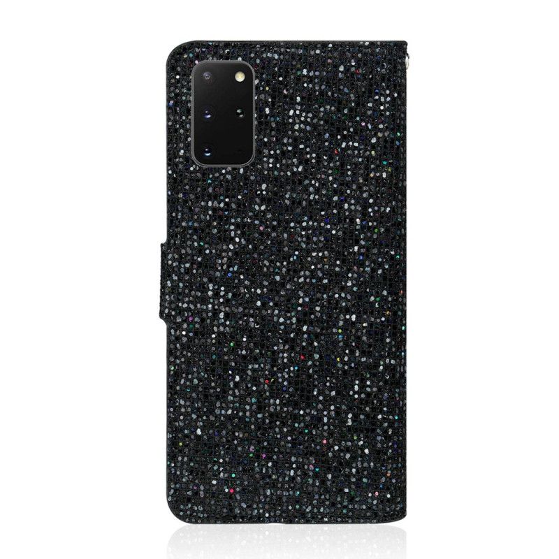 Flip Cover Læder Samsung Galaxy S20 Plus / S20 Plus 5G Sort Glitter Design