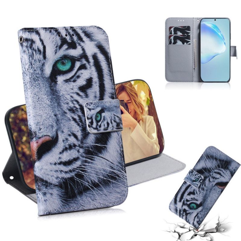 Flip Cover Læder Samsung Galaxy S20 Plus / S20 Plus 5G Tiger Ansigt