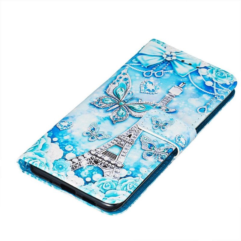 Flip Cover Samsung Galaxy S20 Plus / S20 Plus 5G Mobilcover Eiffeltårnet Sommerfugle Med Rem