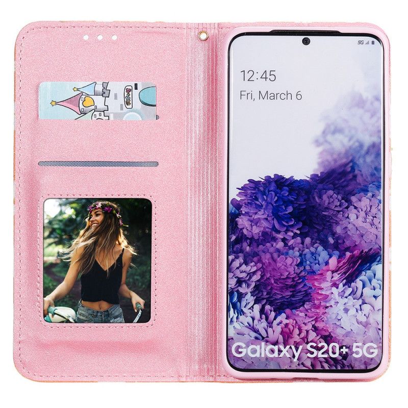 Læder Cover Samsung Galaxy S20 Plus / S20 Plus 5G Lyserød Tusindfryd