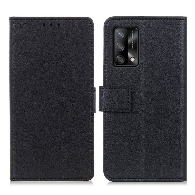 Flip Cover Oppo A74 4g Simpel Skinnende Lædereffekt