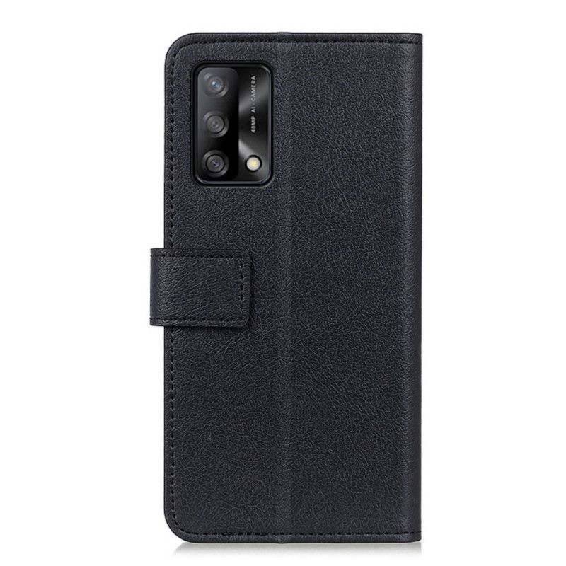 Flip Cover Oppo A74 4g Simpel Skinnende Lædereffekt