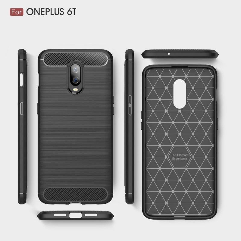 Cover for OnePlus 6T Sort Børstet Kulfiber