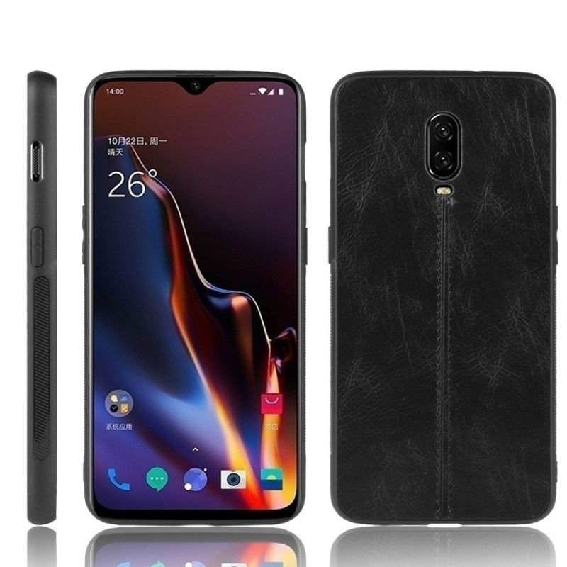 Cover OnePlus 6T Sort Søm I Læderstil