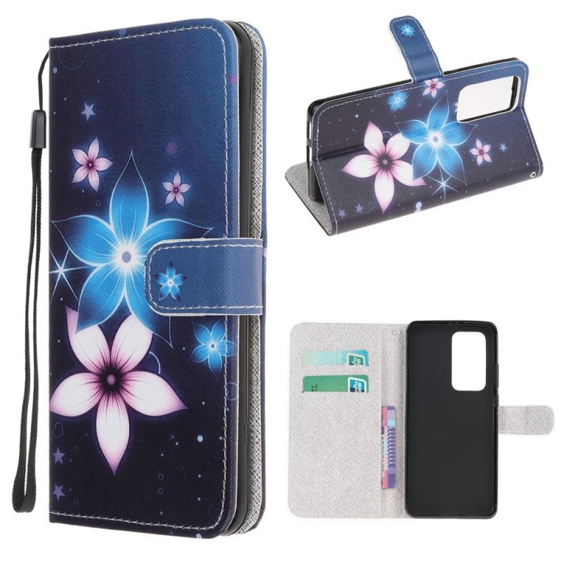 Flip Cover Læder for Xiaomi Mi 10T / 10T Pro Måneblomster Med Rem