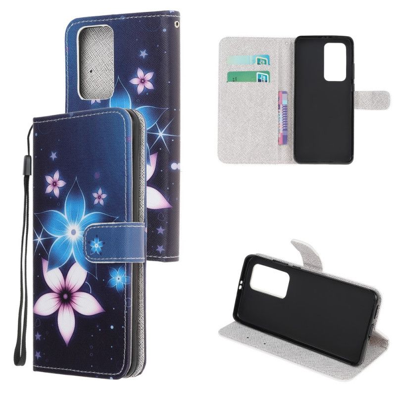 Flip Cover Læder for Xiaomi Mi 10T / 10T Pro Måneblomster Med Rem