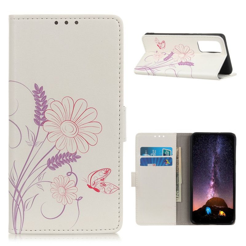 Flip Cover Læder for Xiaomi Mi 10T / 10T Pro Tegning Af Sommerfugle Og Blomster