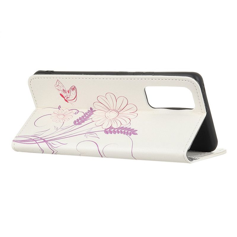 Flip Cover Læder for Xiaomi Mi 10T / 10T Pro Tegning Af Sommerfugle Og Blomster