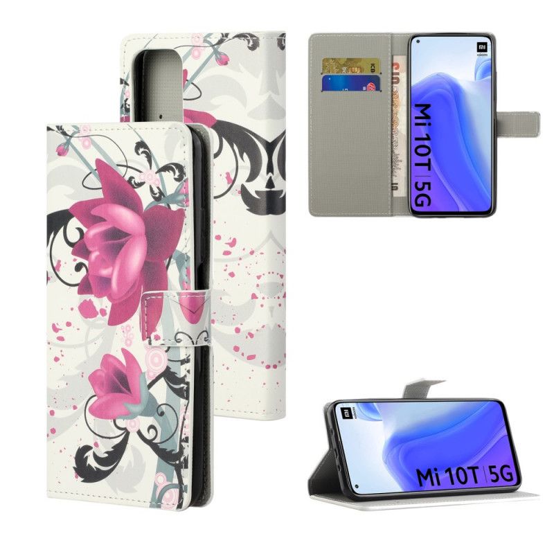 Flip Cover Læder Xiaomi Mi 10T / 10T Pro Magenta Tropiske Blomster Beskyttelse