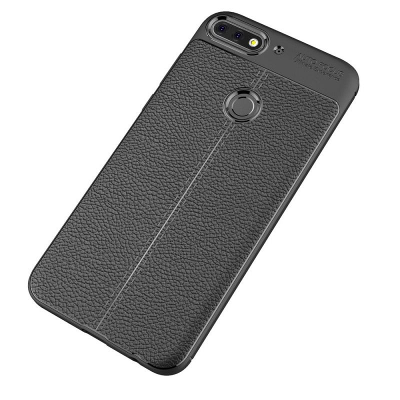 Cover for Huawei Y7 2018 Sort Dobbelt Line Lychee Læder Effekt