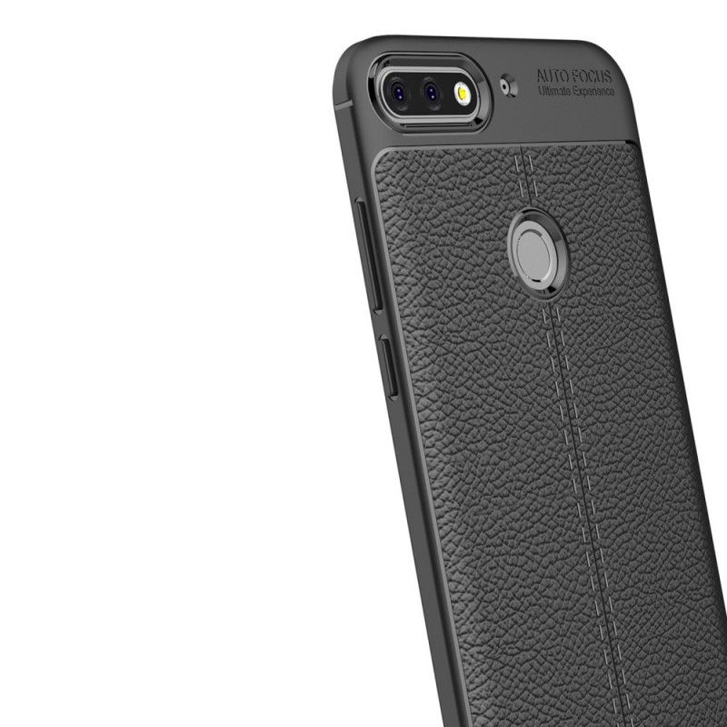 Cover for Huawei Y7 2018 Sort Dobbelt Line Lychee Læder Effekt