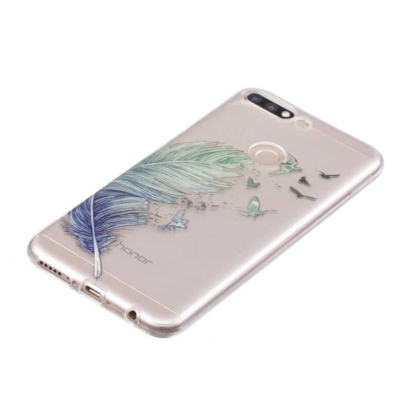 Cover Huawei Y7 2018 Mobilcover Gennemsigtig Farvet Fjer