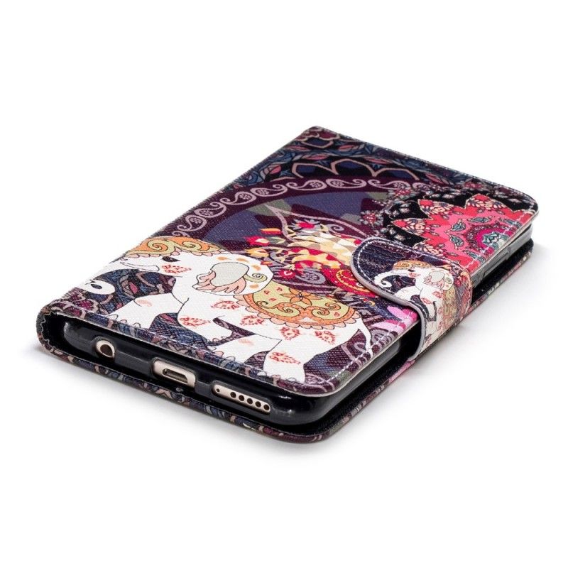 Flip Cover Læder for Huawei Y7 2018 Etnisk Elefantmandala