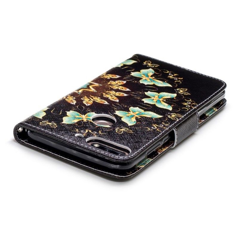 Flip Cover Læder for Huawei Y7 2018 Sommerfuglemandala