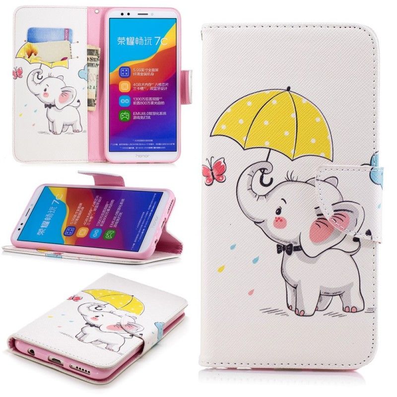 Flip Cover Læder Huawei Y7 2018 Elefant Beskyttelse