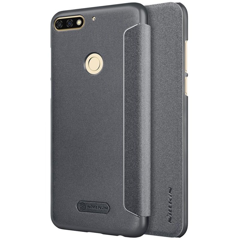 Læder Cover Huawei Y7 2018 Sort Nillkin