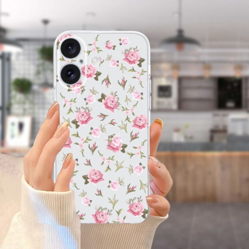 Cover iPhone 16 Plus Små Lyserøde Blomster