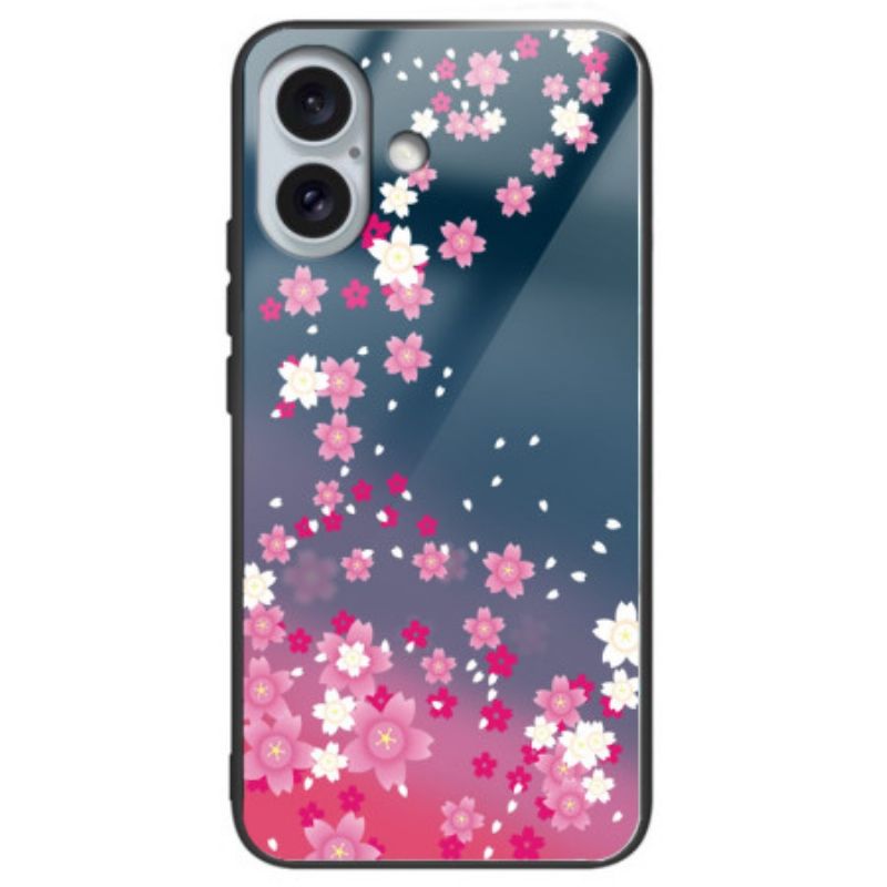 Cover iPhone 16 Plus Telefon Etui Lyserøde Blomster Af Hærdet Glas