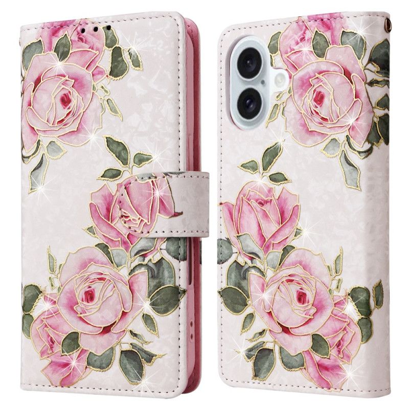 Flip Cover iPhone 16 Plus Blomster Rfid-blokerende Tegnebog