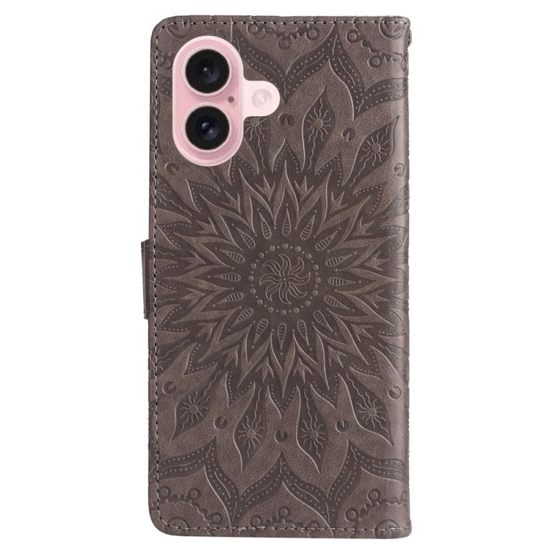 Flip Cover iPhone 16 Plus Mandala Mønster Med Rem