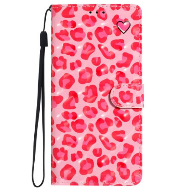 Flip Cover iPhone 16 Plus Pink Leopard Print Med Rem