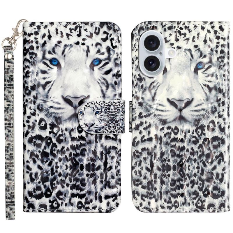 Flip Cover Til iPhone 16 Plus Leopardhoved Med Rem